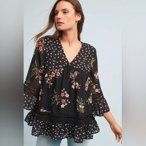 Maeve Black Floral Blouse